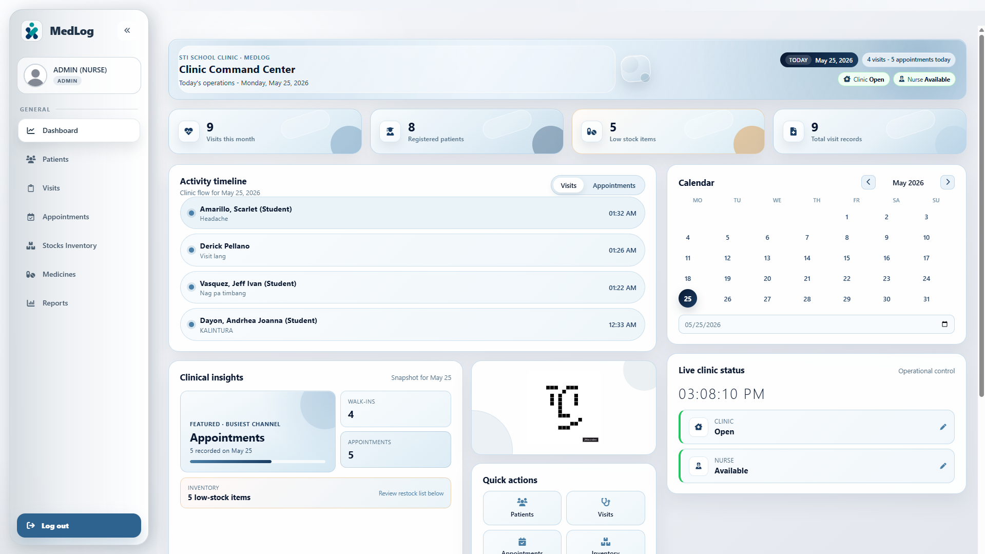 MedLog dashboard preview